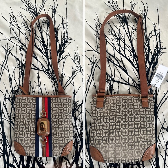 Tommy Hilfiger brown logo crossbody purse w/ribbon accent, faux leather, NWT - Picture 3 of 17